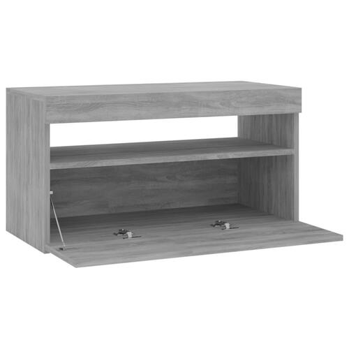 Tv-bord med LED-lys 75x35x40 cm grå sonoma-eg