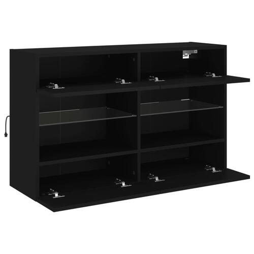 Væghængt tv-bord med LED-lys 98,5x30x60,5 cm sort