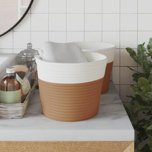 Opbevaringskurve 2 stk. Ø24x18 cm bomuld brun og hvid
