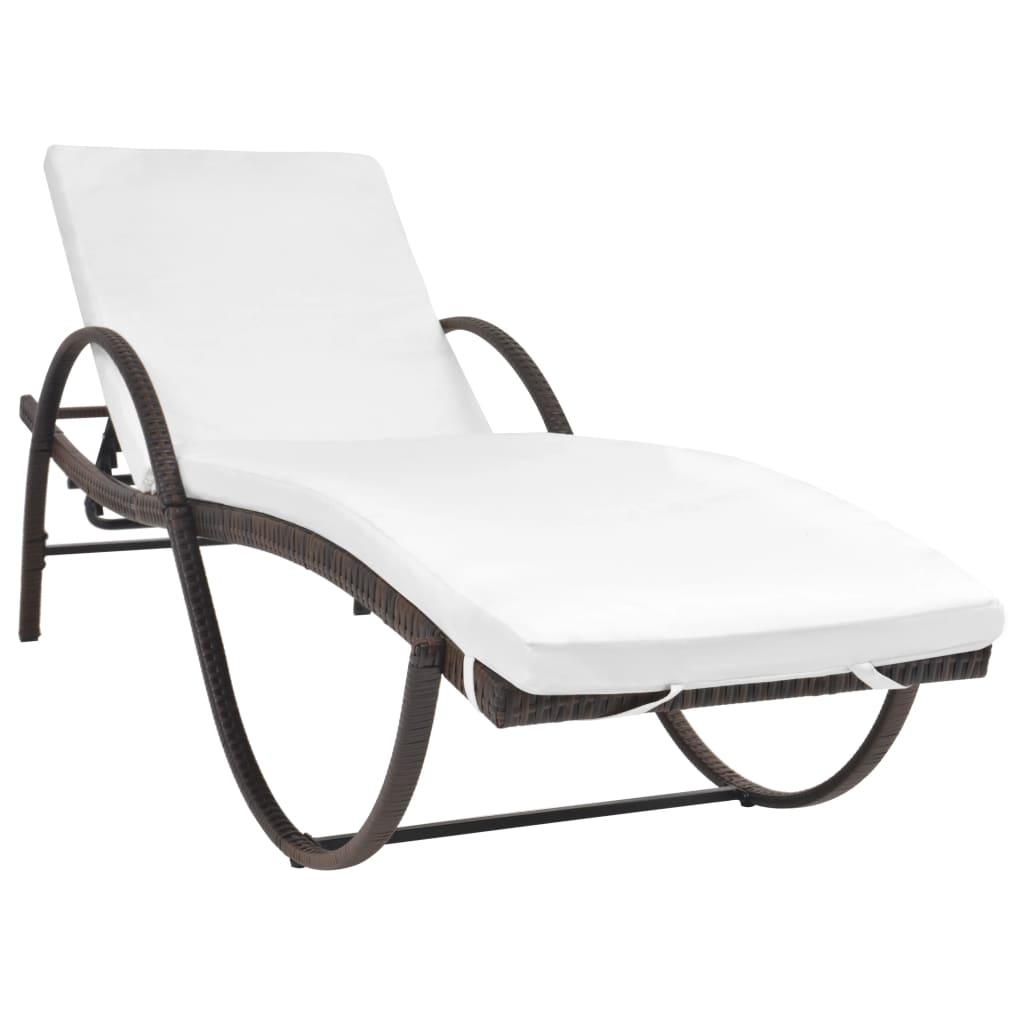 Liggestol med hynde polyrattan brun
