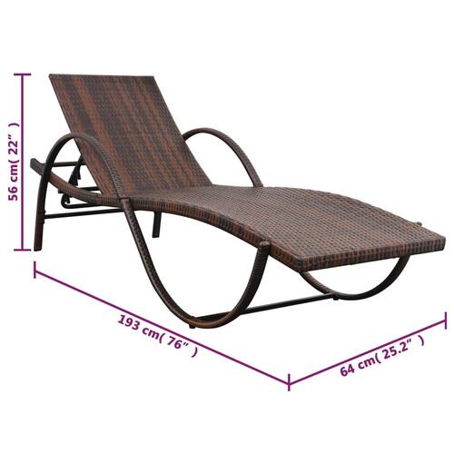 Liggestol med hynde polyrattan brun