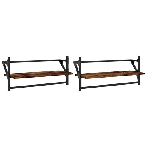 Væghylder med stænger 2 stk. 65x25x30 cm røget egetræsfarve