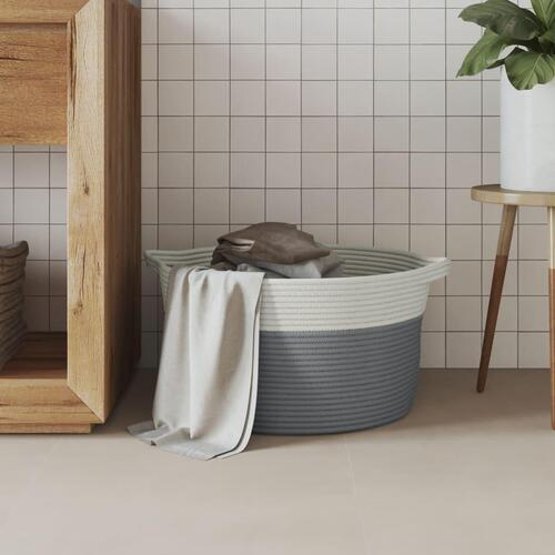 Opbevaringskurv Ø40x25 cm bomuld grå og hvid