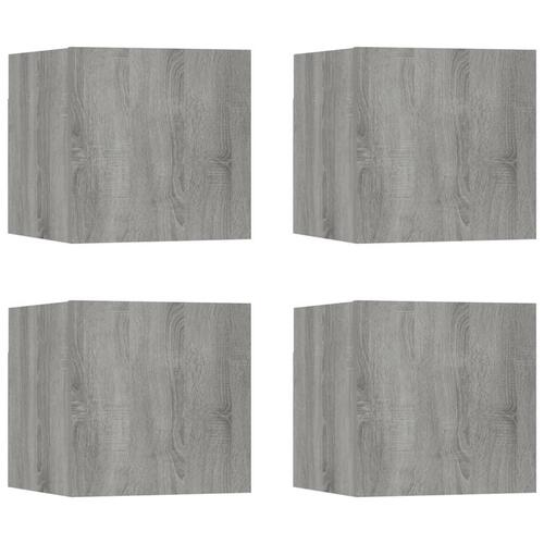 Væghængtee tv-skab 4 stk. 30,5x30x30 cm grå og sonoma-eg