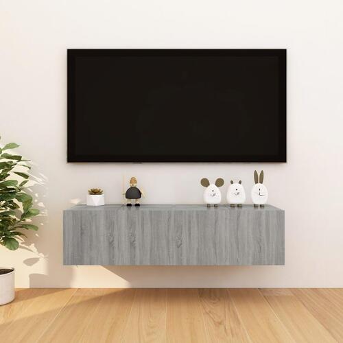 Væghængtee tv-skab 4 stk. 30,5x30x30 cm grå og sonoma-eg