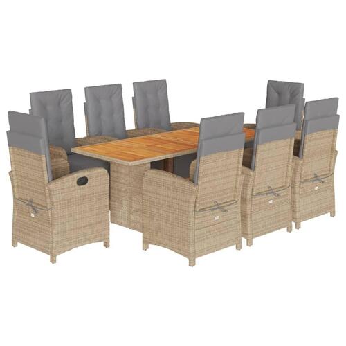 Spisebordssæt til haven 9 dele med hynder polyrattan beige