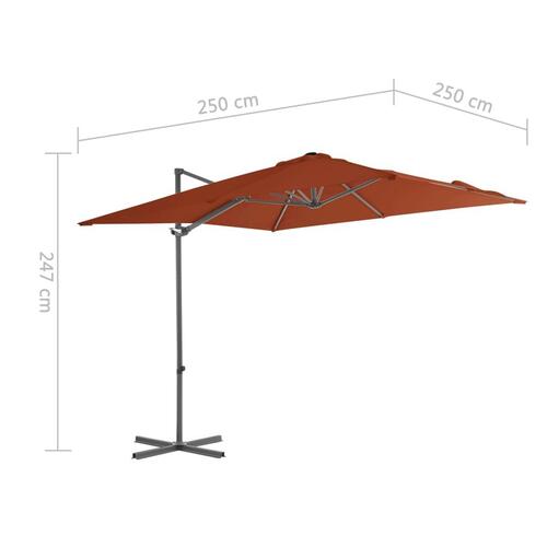 Hængeparasol med stålstang 250x250 cm terrakotta