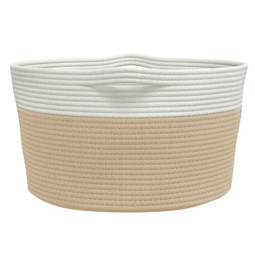 Opbevaringskurv Ø40x25 cm bomuld beige og hvid