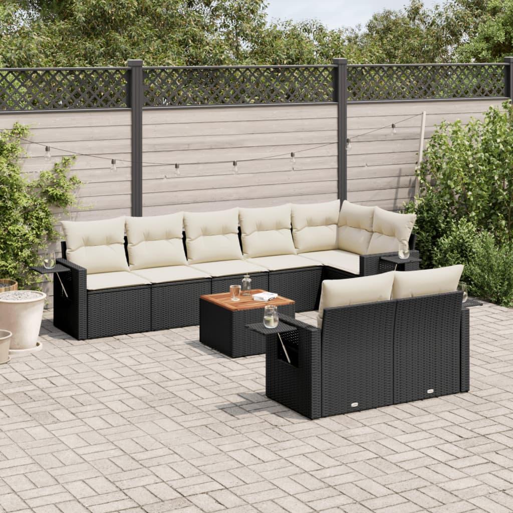 Sofasæt til haven i polyrattan - 9 dele med hynder, sort