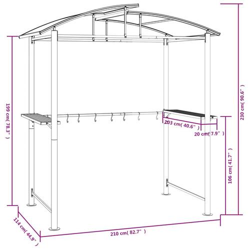 Grillpavillon med sidehylder 210x114x230 cm stål antracitgrå