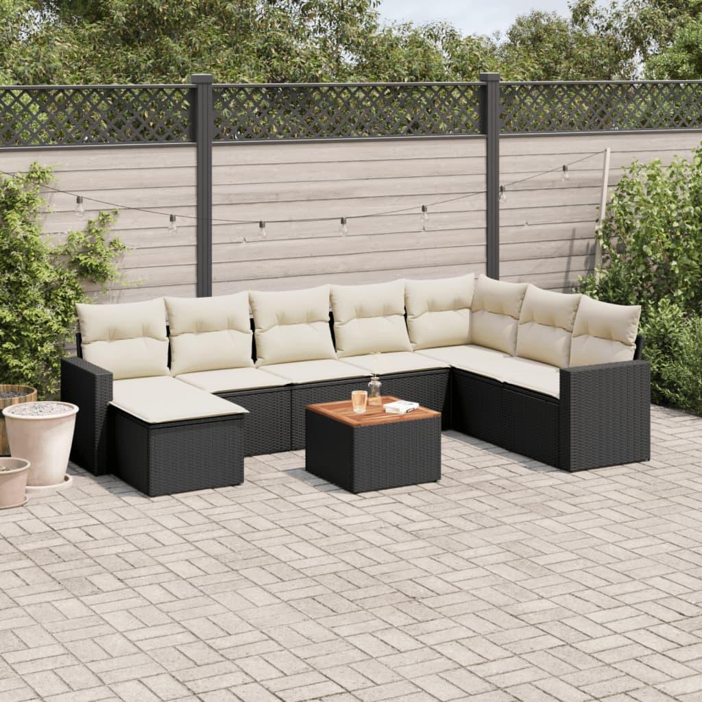 Havesofasæt i polyrattan - 9 dele med hynder, sort billede