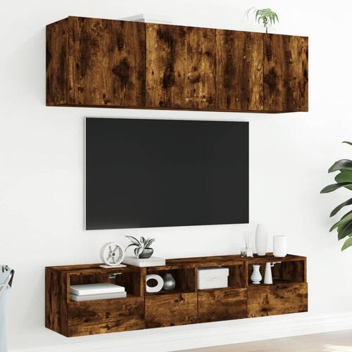 Tv-borde til væg 2 stk. 40x30x30 cm konstrueret træ røget eg