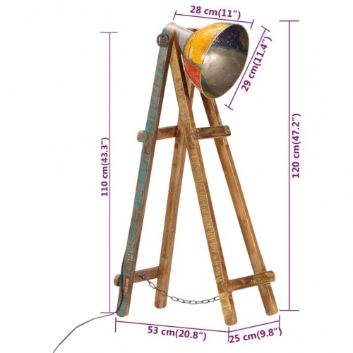 Gulvlampe E27 i massivt mangotræ - flerfarvet, industriel stil