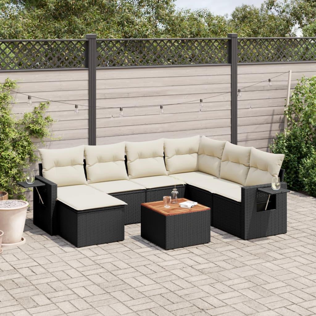 Sofasæt til haven 8 dele med hynder polyrattan sort