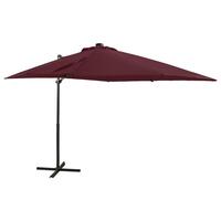 Hængeparasol med stang + LED-lys 250 cm bordeaux