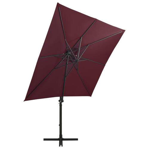 Hængeparasol med stang + LED-lys 250 cm bordeaux