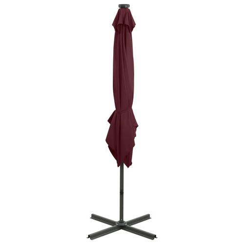 Hængeparasol med stang + LED-lys 250 cm bordeaux