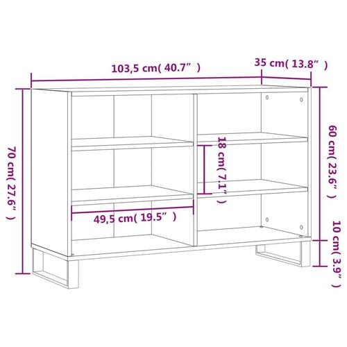 Skænk 103,5x35x70 cm konstrueret træ hvid højglans
