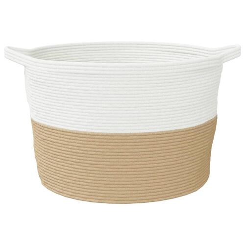 Vasketøjskurv Ø60x36 cm bomuld beige og hvid