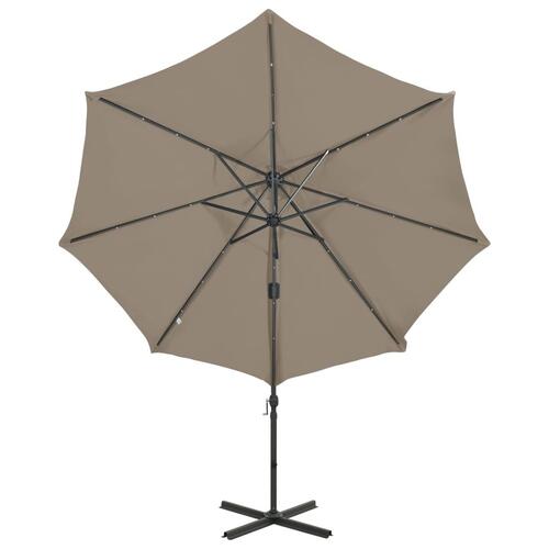 Hængeparasol med stang + LED-lys 300 cm gråbrun
