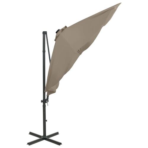 Hængeparasol med stang + LED-lys 300 cm gråbrun