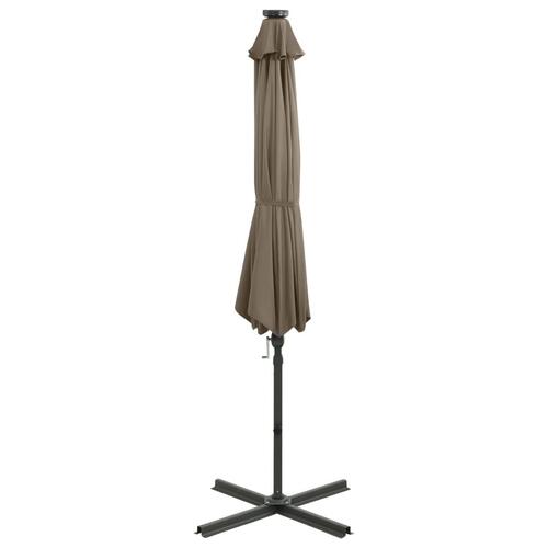 Hængeparasol med stang + LED-lys 300 cm gråbrun