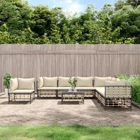 Loungesæt til haven 9 dele med hynder polyrattan antracitgrå