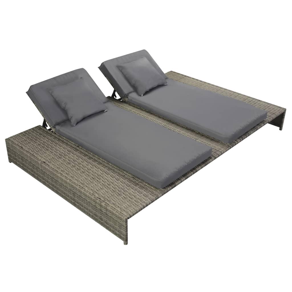 Dobbelt solseng med hynde polyrattan grå billede