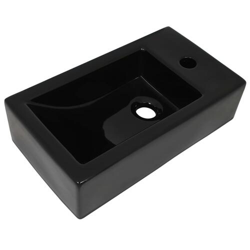 Håndvask med vandhanehul rektangulær keramik sort 46 x 25,5 x 12 cm