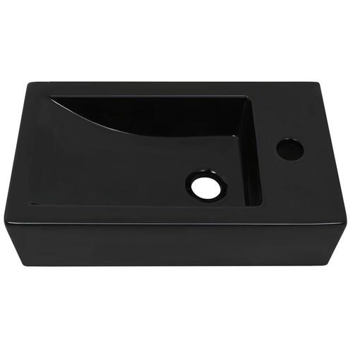 Håndvask med vandhanehul rektangulær keramik sort 46 x 25,5 x 12 cm