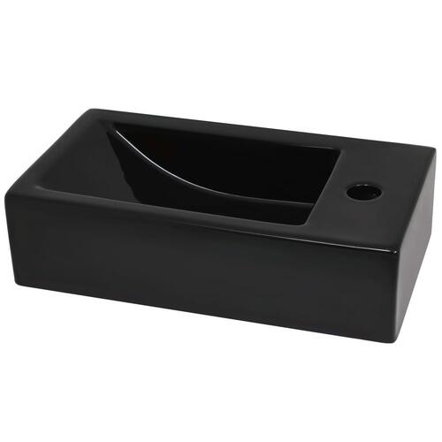 Håndvask med vandhanehul rektangulær keramik sort 46 x 25,5 x 12 cm