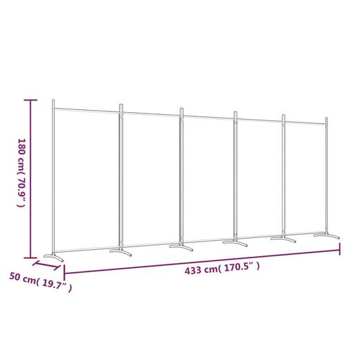 5-panels rumdeler 433x180 cm stof sort