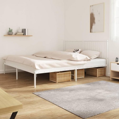 Sengeramme med sengegavl 193x203 cm metal hvid