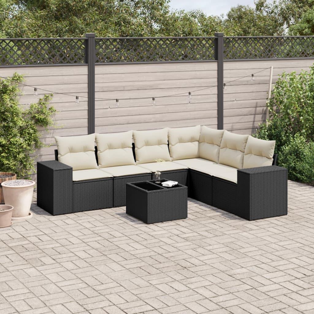 Sofasæt til haven 7 dele med hynder polyrattan sort
