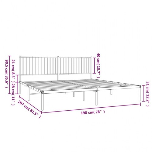 Sengeramme med sengegavl 193x203 cm metal hvid