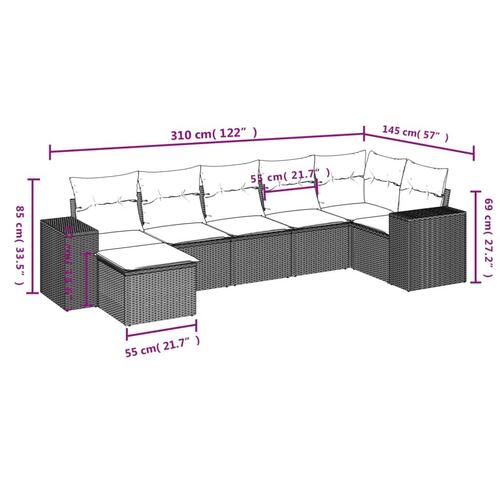Sofasæt til haven 7 dele med hynder polyrattan sort