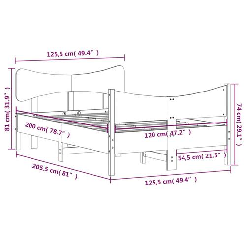 Sengeramme med sengegavl 120x200 cm massivt fyrretræ gyldenbrun