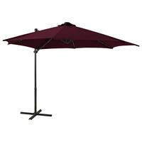 Hængeparasol med stang + LED-lys 300 cm bordeaux