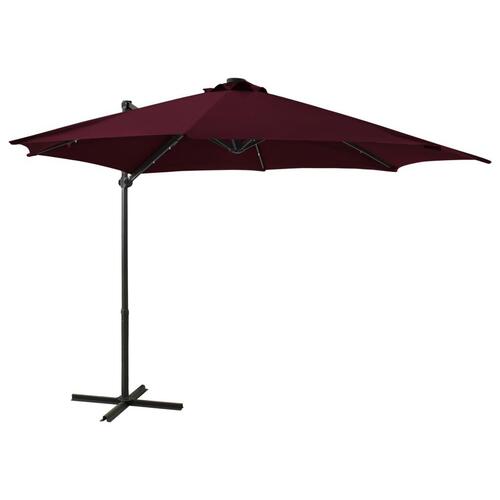 Hængeparasol med stang + LED-lys 300 cm bordeaux
