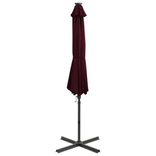 Hængeparasol med stang + LED-lys 300 cm bordeaux