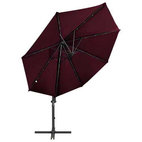 Hængeparasol med stang + LED-lys 300 cm bordeaux
