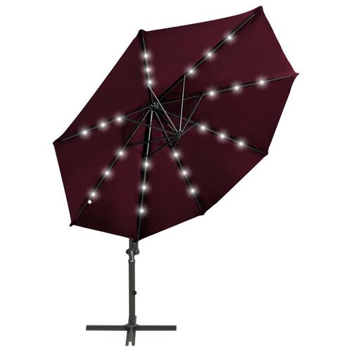 Hængeparasol med stang + LED-lys 300 cm bordeaux