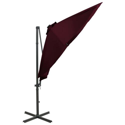 Hængeparasol med stang + LED-lys 300 cm bordeaux