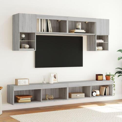 Tv-borde 2 stk. 100x30x30 cm med LED-lys grå sonoma-eg