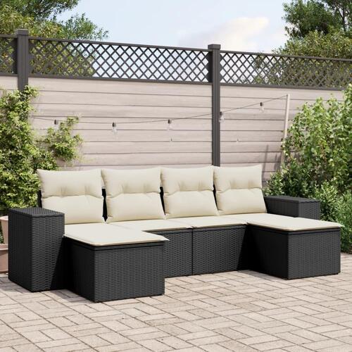Sofasæt til haven 6 dele med hynder polyrattan sort