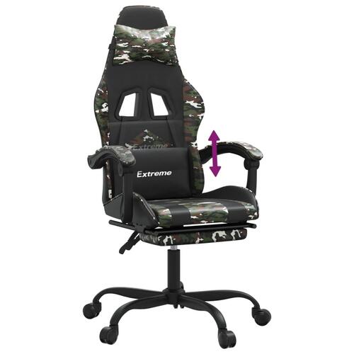 Gamingstol med fodstøtte kunstlæder sort og camouflage