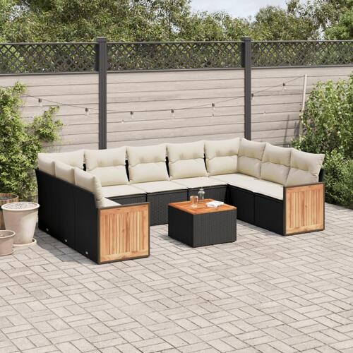 Sofasæt til haven 10 dele med hynder polyrattan sort