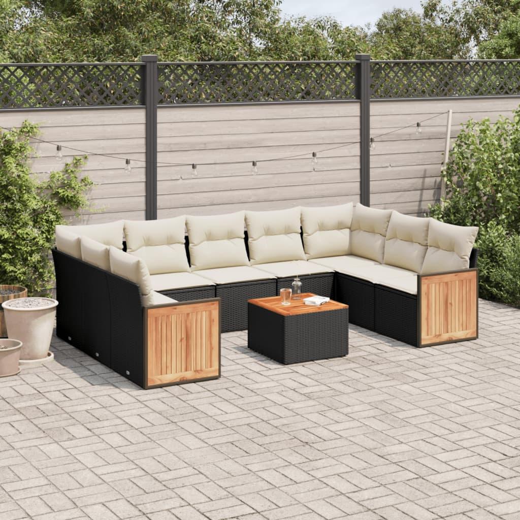 Sofasæt til haven 10 dele med hynder polyrattan sort
