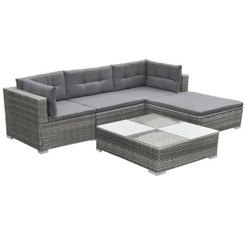 Haveloungesæt 5 dele med hynder polyrattan grå