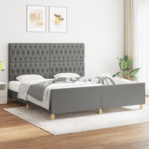 Sengeramme med sengegavl 180x200 cm - stof, mørkegrå